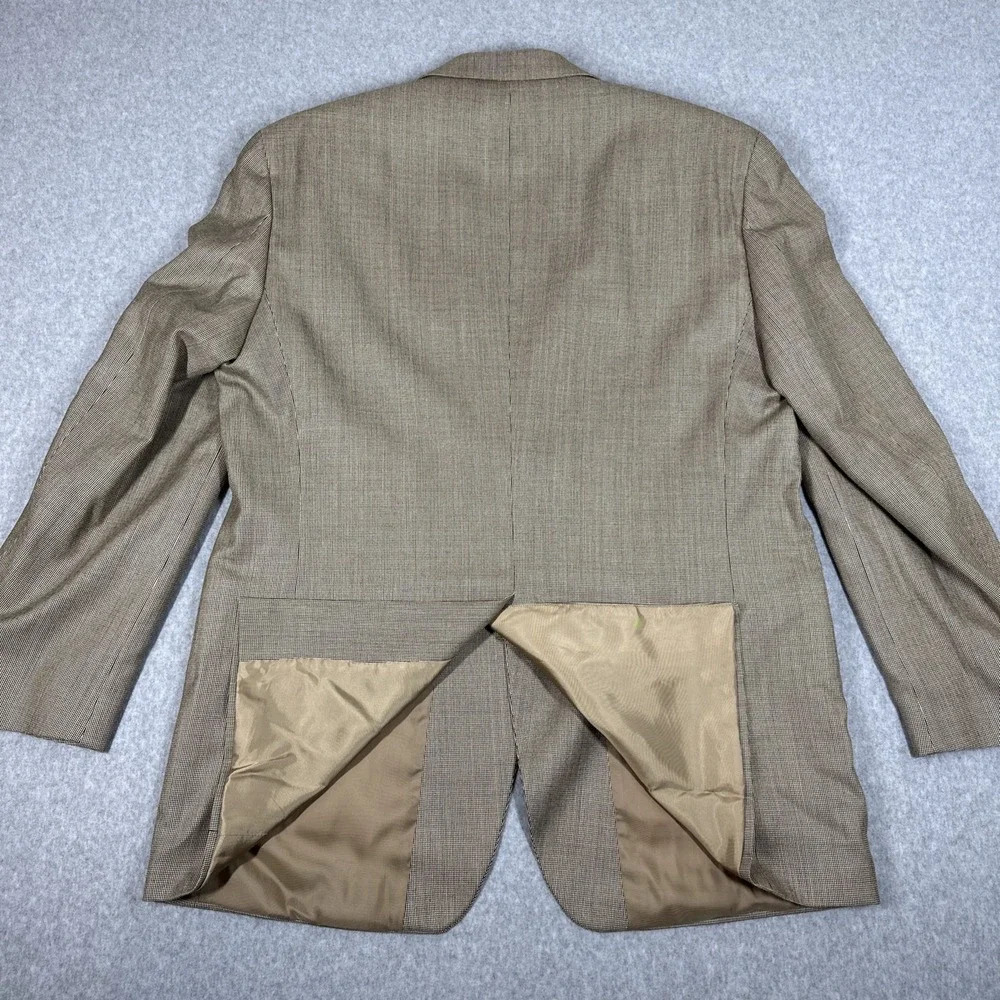 Lauren Ralph Lauren Men's 46L Houndstooth Silk‎ Wool Blend Blazer Tan Sport Coat
